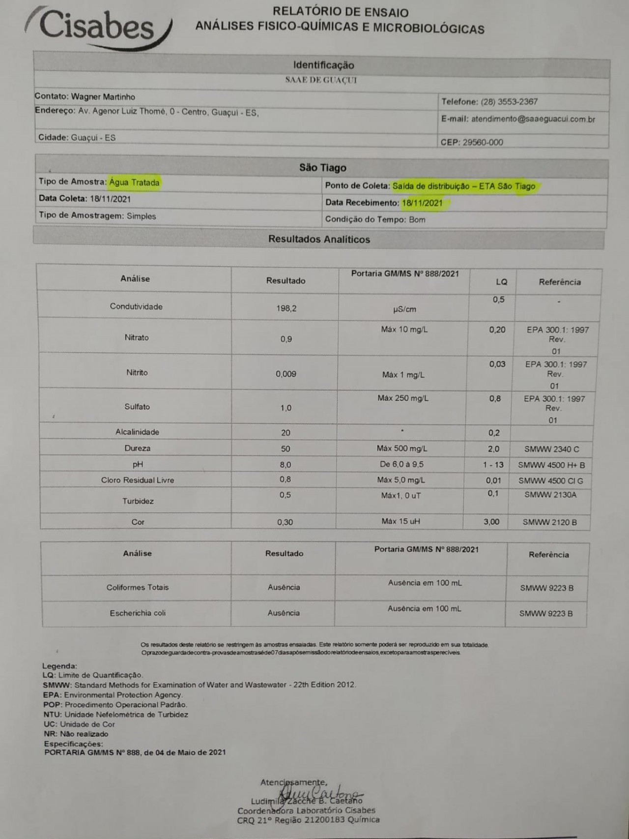 ETA SÃO TIAGO: ÁGUA BRUTA E ÁGUA TRATADA PARA DISTRIBUIÇÃO