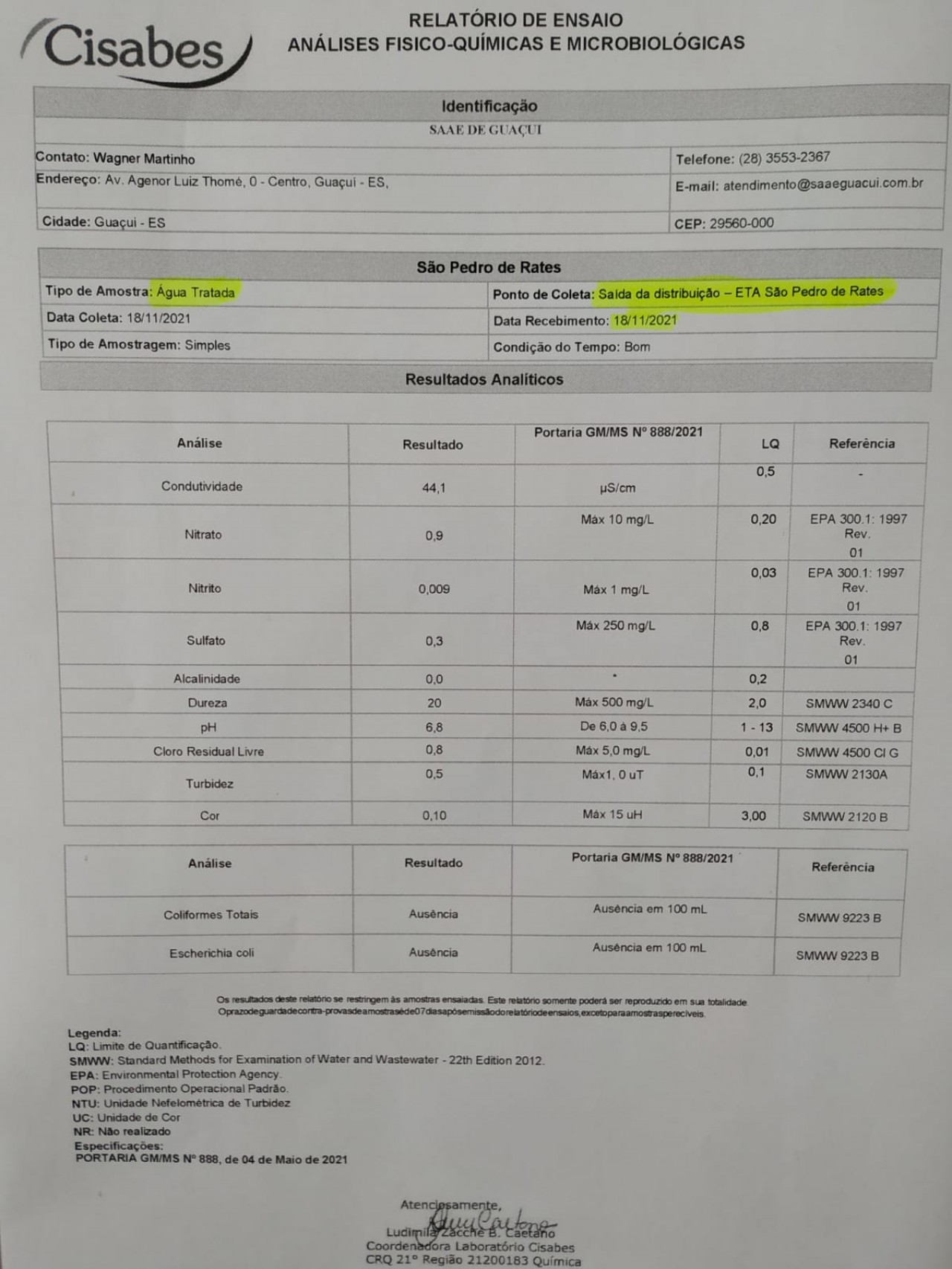 ETA SÃO PEDRO DE RATES: ÁGUA BRUTA E ÁGUA TRATADA PARA DISTRIBUIÇÃO