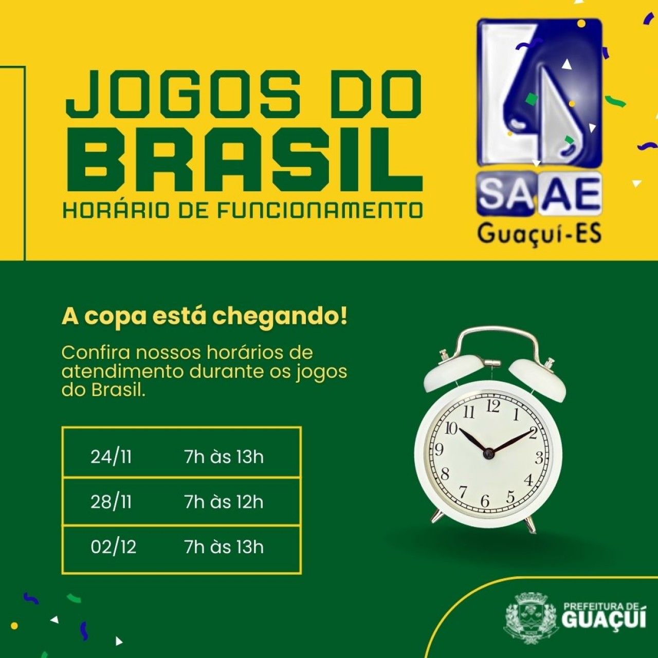 Horário de Funcionamento durante os Jogos. Horário de Funcionamento durante os Jogos.