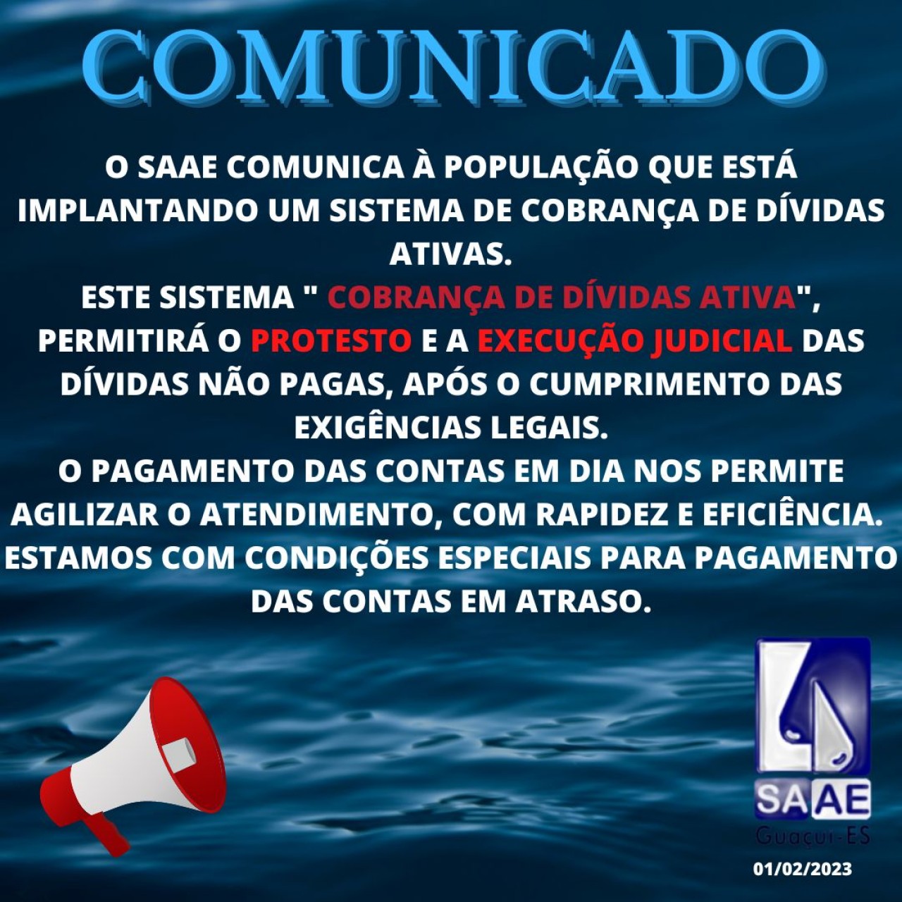 Comunicado "SAAE EM AÇÃO" Comunicado "SAAE EM AÇÃO"